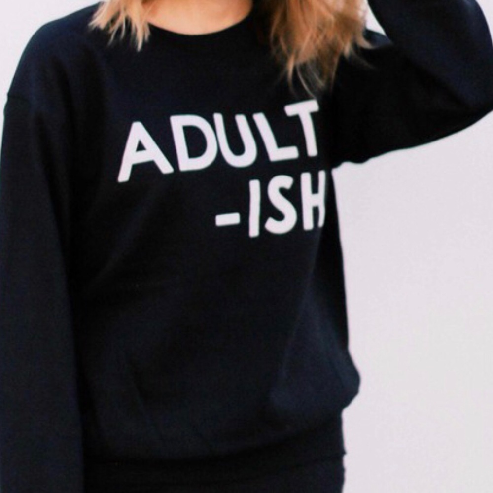 NEW Adultish Graphic top long sleeve pink black